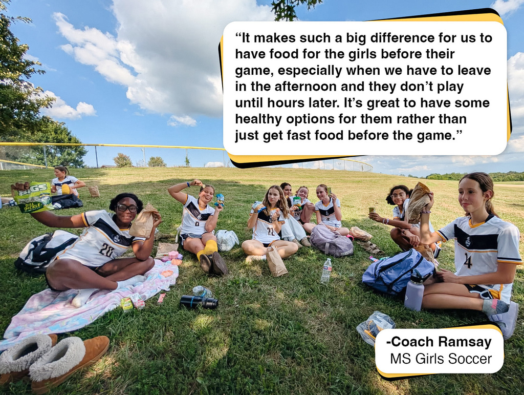 Testimonial from MS Girls Soccer Coach about the value of having free snacks provided for students on away games