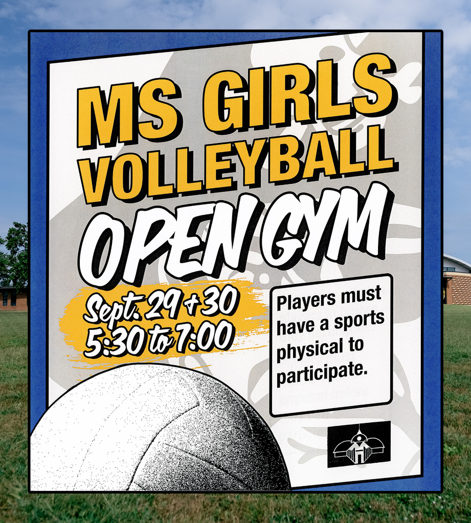 Middle School Volleyball Open Gym on Sept. 29th and 30th from 5:30 to 7:00 PM