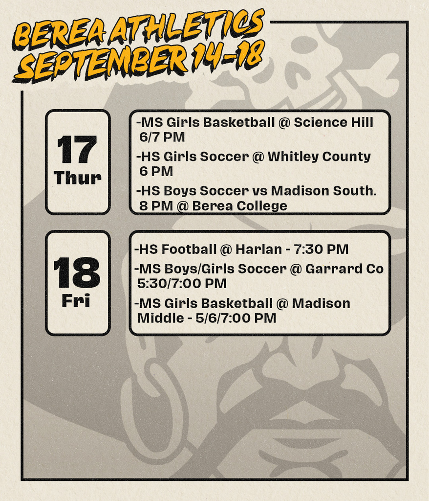 Athletics Schedule Sept 14-18