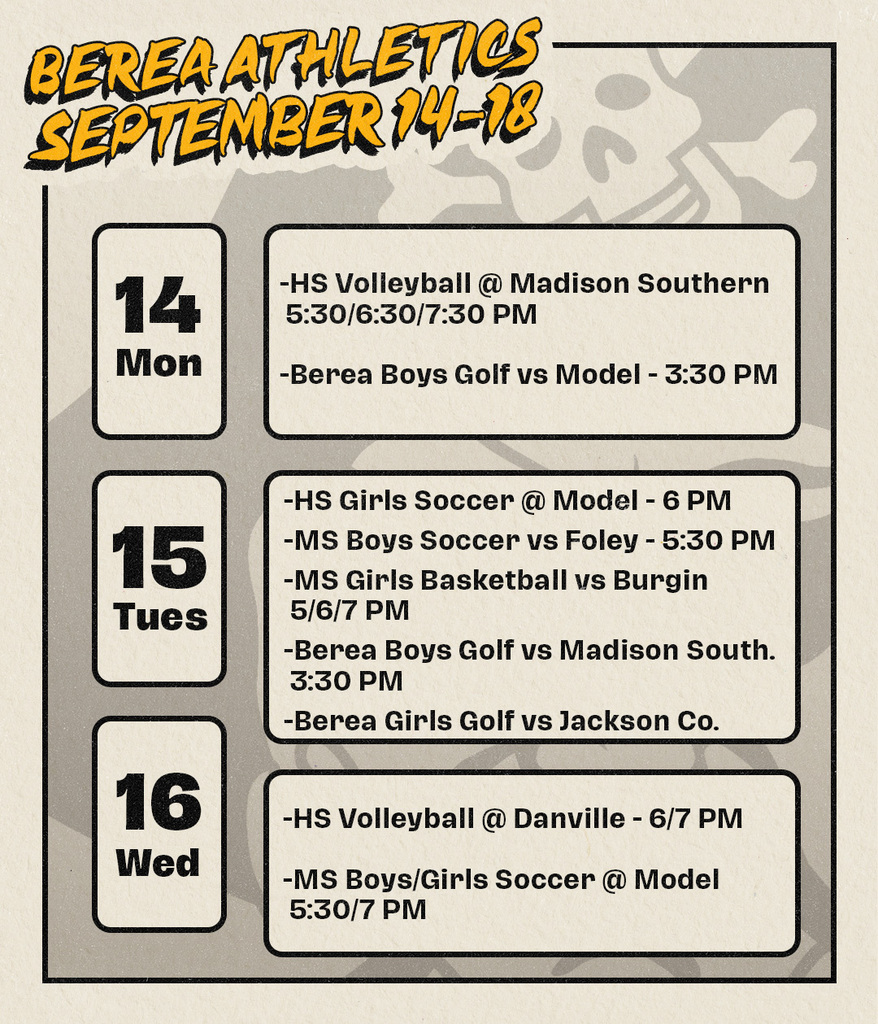 Athletics Schedule Sept 14-18