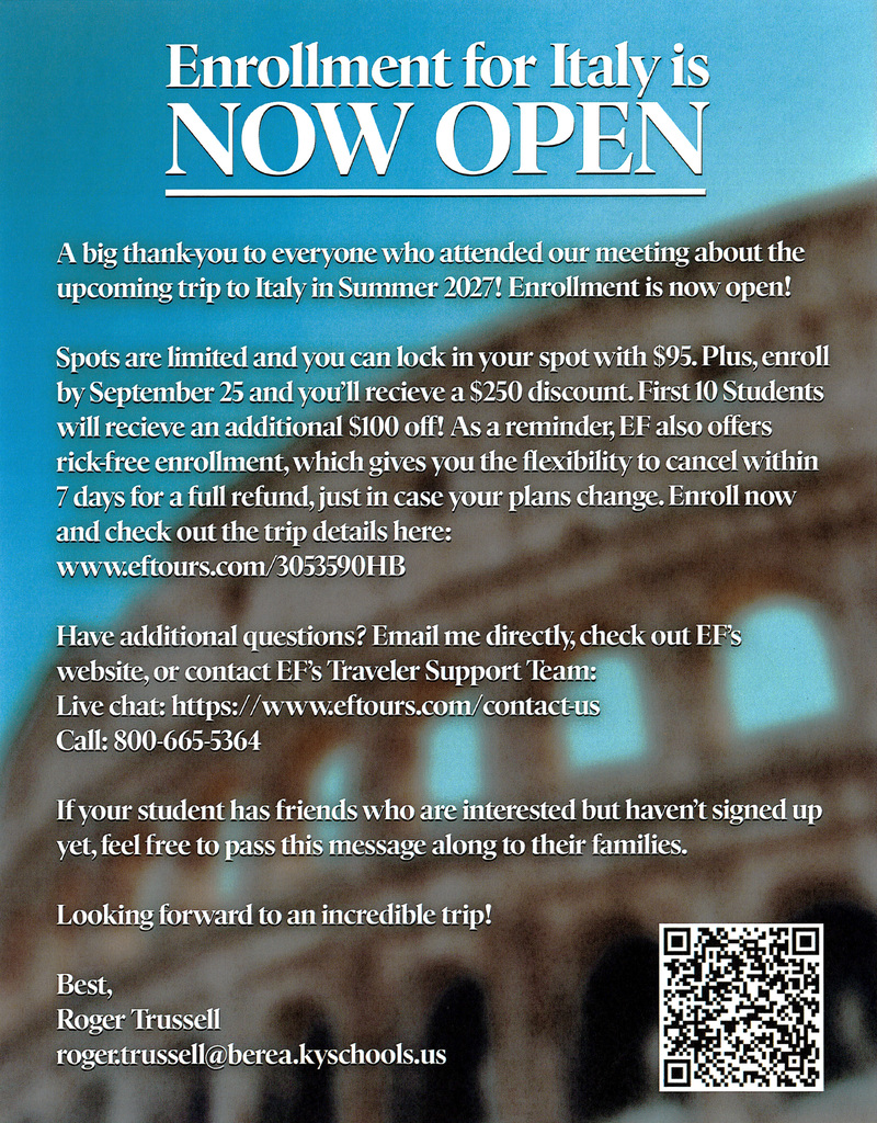 Enrollment for Italy is now open