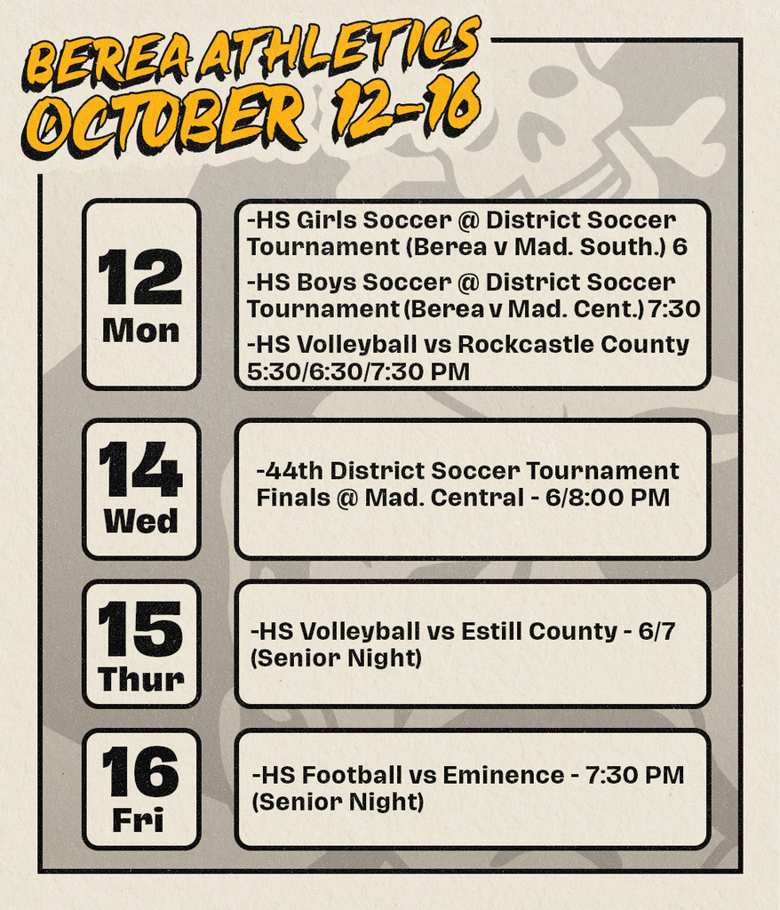 Berea Athletics Oct. 12-16