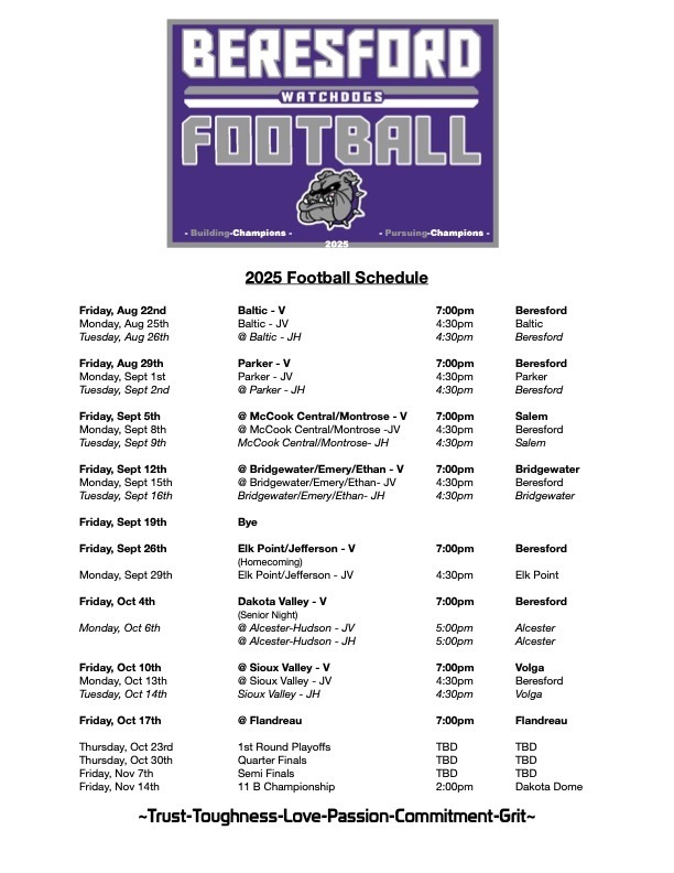 Watchdog Football Schedule