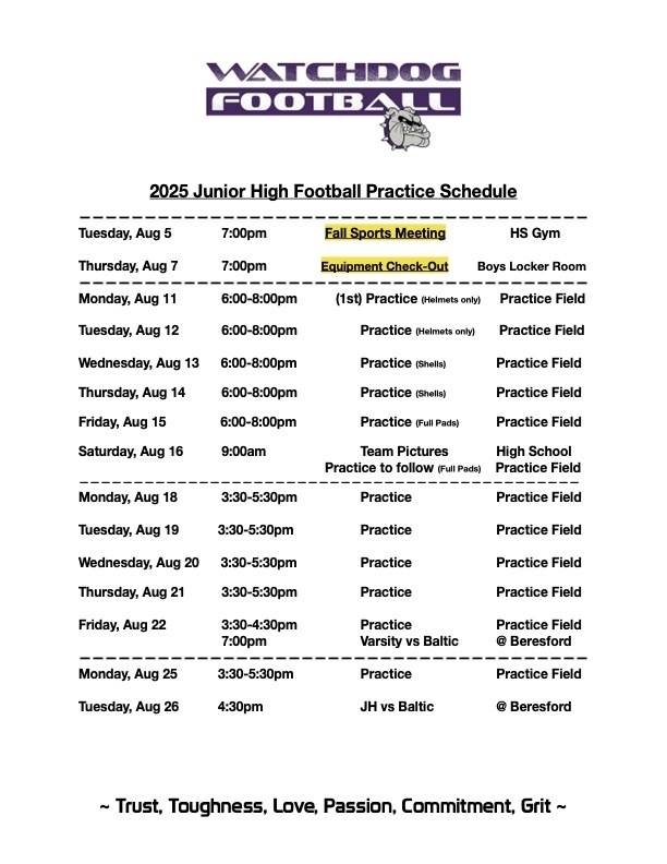 JH Practice Schedule
