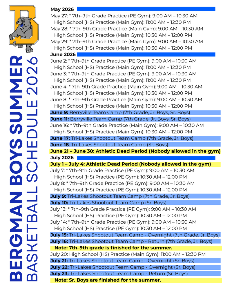 Boys Summer Schedule 2026