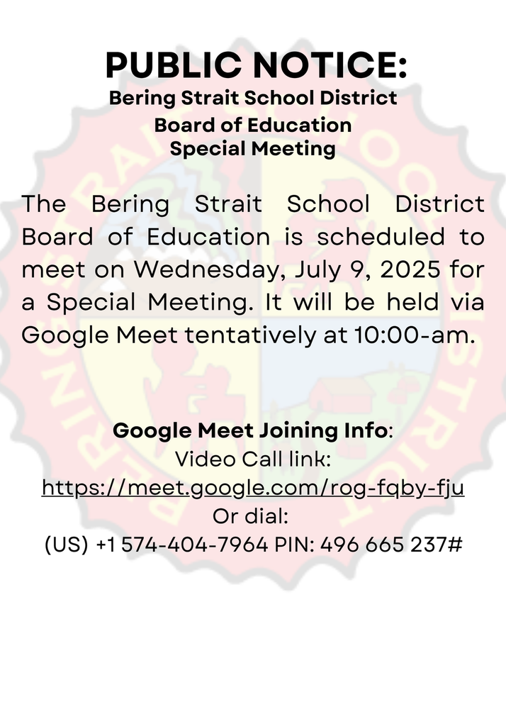 Special Meeting Notice, July 9,2025 at 10:00 am.