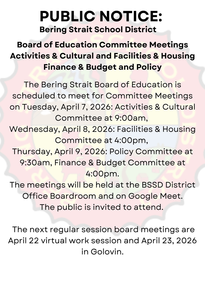 April 7,8 &. 9 Board of education committee meetings