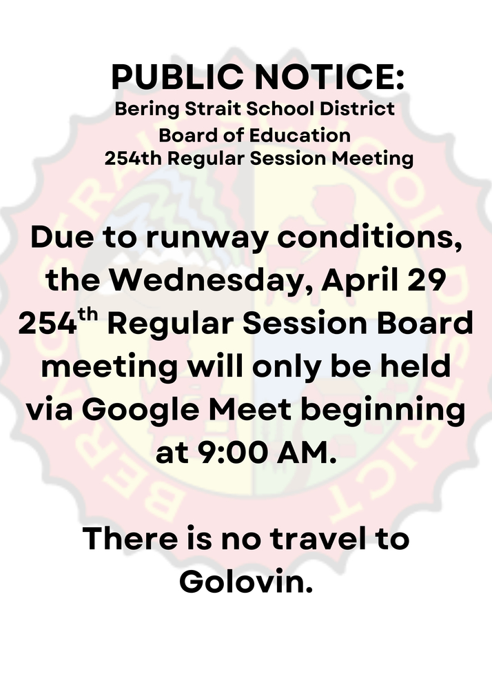 April 29, 2026 BSSD 254th Regular Session Board Meeting via Google Meet only Public Notice