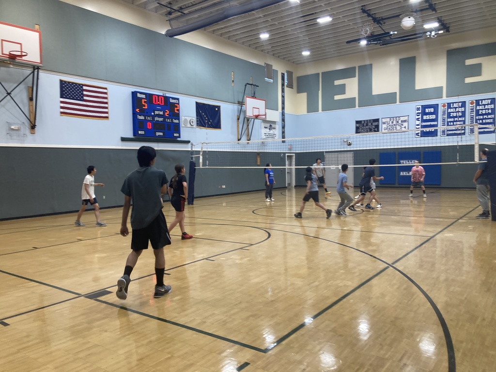 active volleyball play in teller school gym
