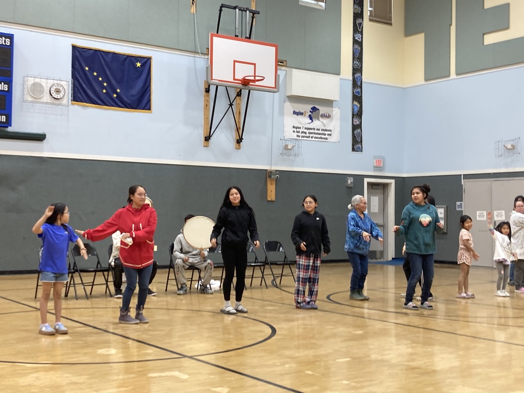 Drumming and dancing Teller school indigenous peoples day alaska waving kiara dolly and kindergarten