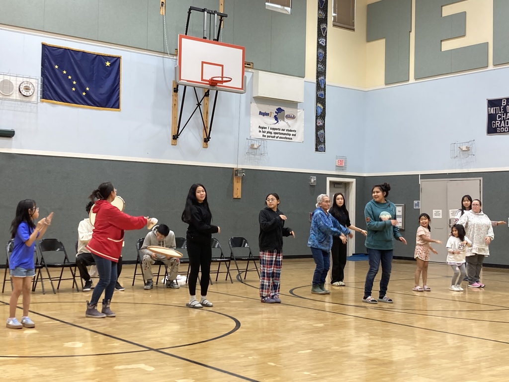 Drumming and dancing Teller school indigenous peoples day alaska Kiara and Dolly