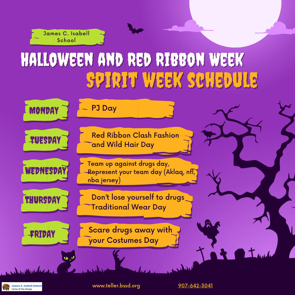 Teller Halloween and Red Ribbon Week Spirit Week Schedule