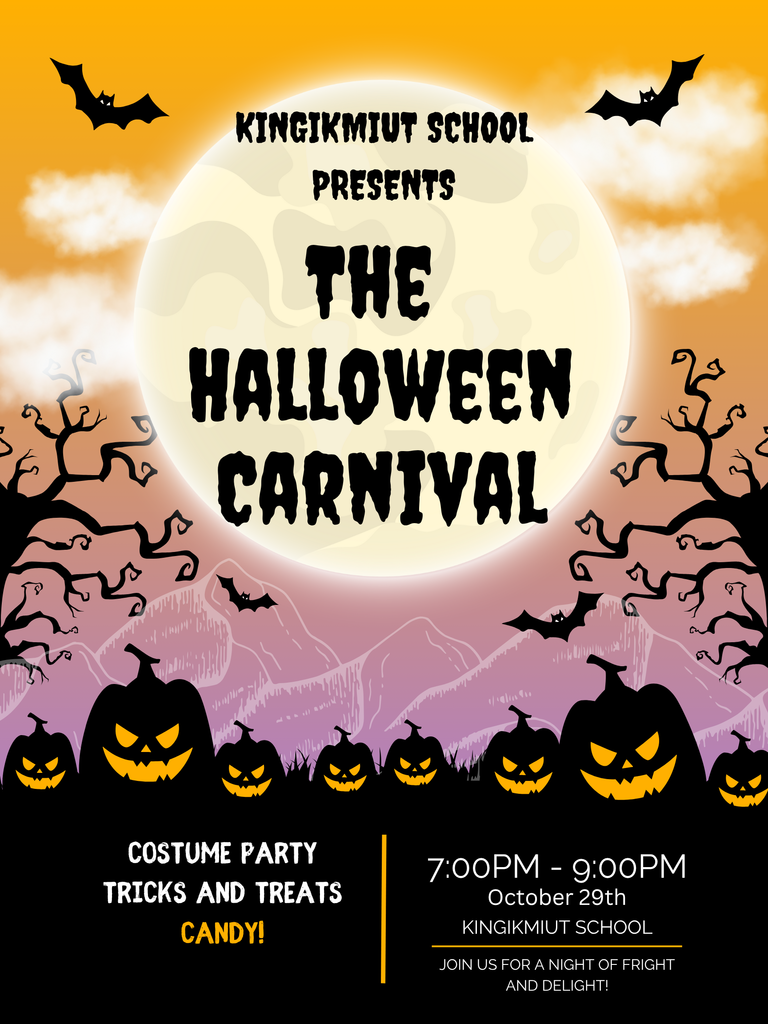 Hallloween Carnival at the school on Wednesday, October 29th from 7-9pm
