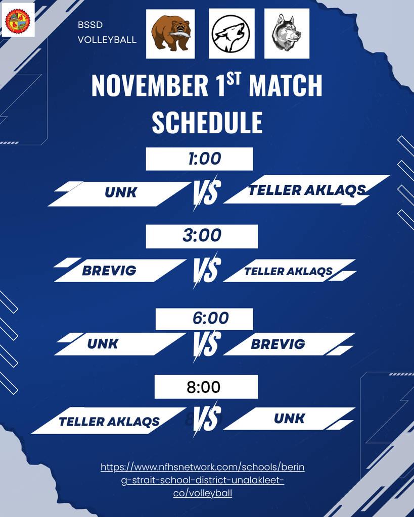 Noember 1st 2025 Volleyball Schedule in Unalakleet