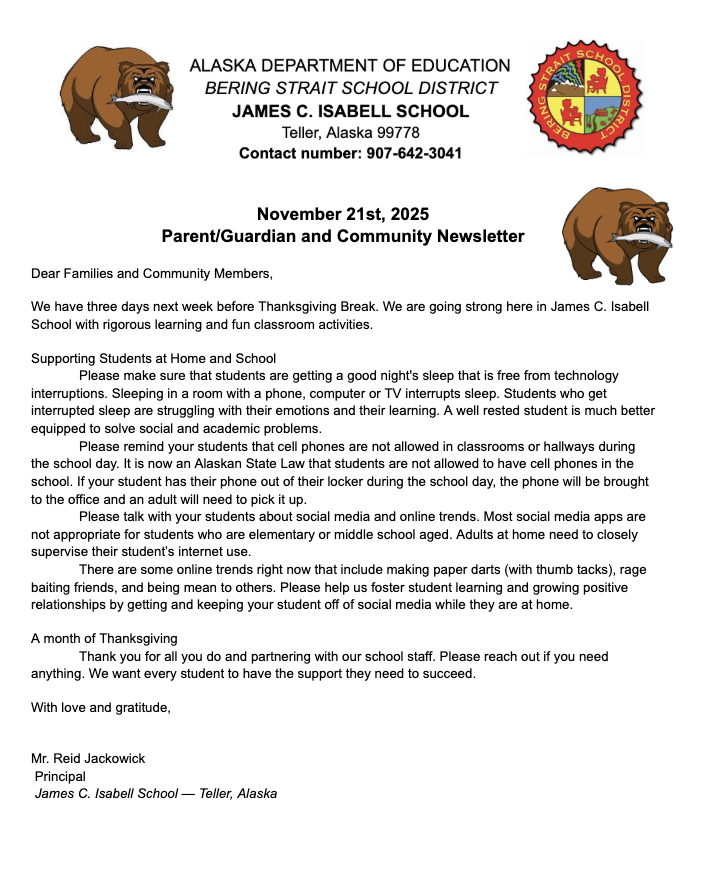 James C. Isabell School Newsletter November 21st 1