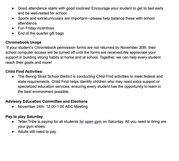 Teller School Community Newsletter December 3rd 5