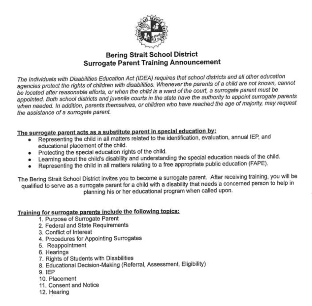 Tonight at 3:30 PM, we will be hosting Surrogate Parent Training