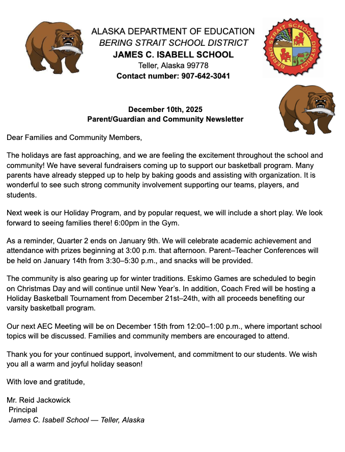 December 10th Teller School Community Newsletter 1