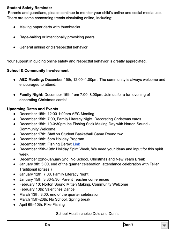 December 10th Teller School Community Newsletter 4