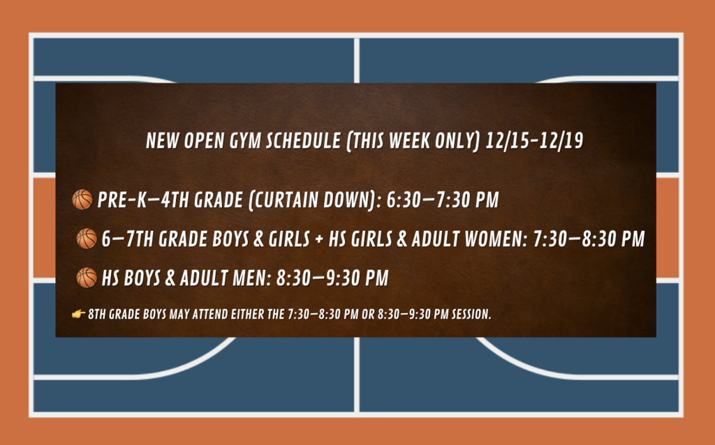 Open Gym schedule Deceber 15th through the 19th Teller Alaska