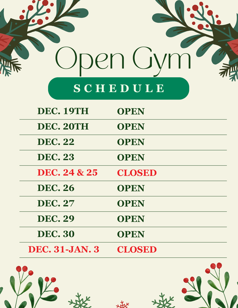 Open Gym Holiday Schedule