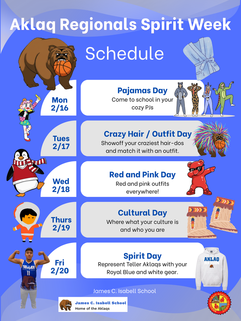 Teller Aklaqs 2026 Regionals Spirit Week Schedule