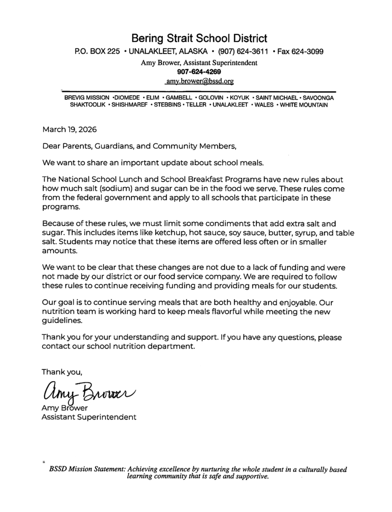 To Parents, Guardians, and Community Members, We want to share an important update about school meals.