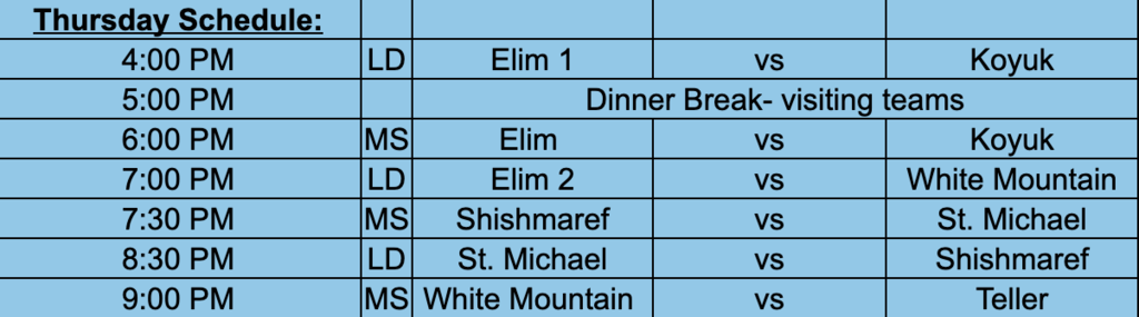 Thursday MS Basketball Schedule Elim