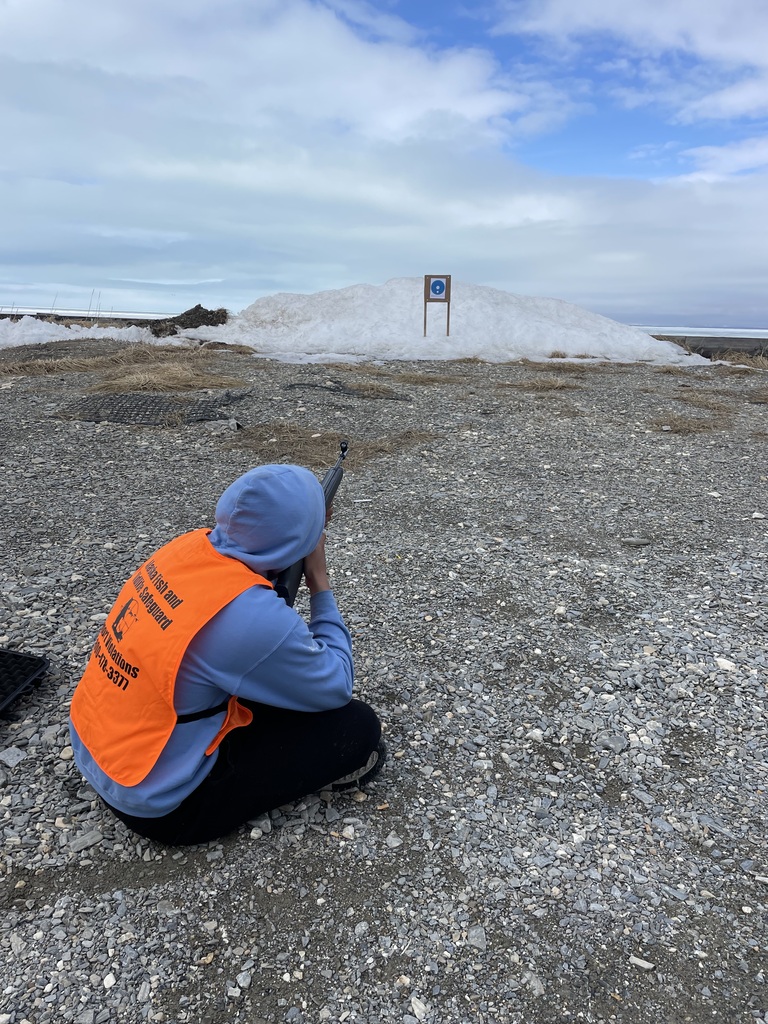 Trevor Okboak Sitting shooting for hunters safety