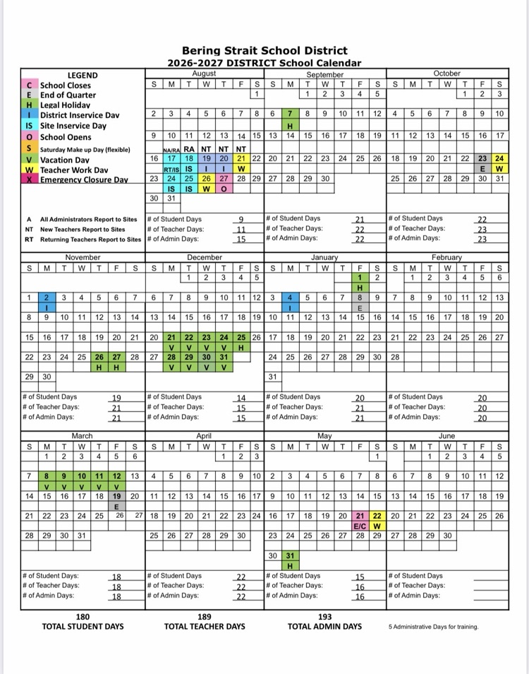 FY27 BSSD Calendar