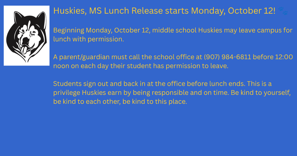 Blue background with yellow text. The message describes the MS Lunch Release procedures. 