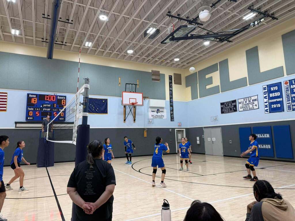 Savoonga playing hard against Teller volleyball