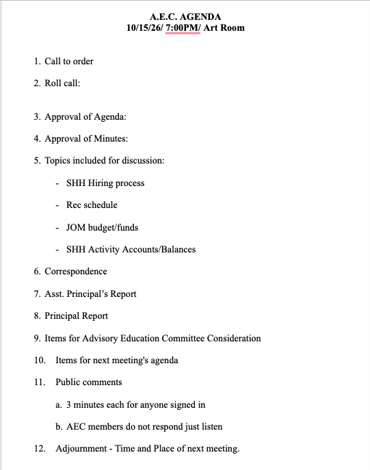 Oct. AEC Agenda