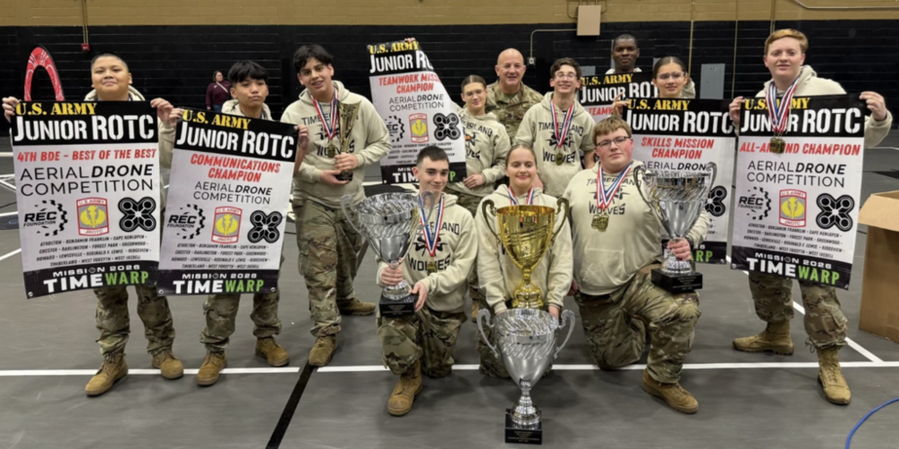 Timberland High Drone Team with trophies