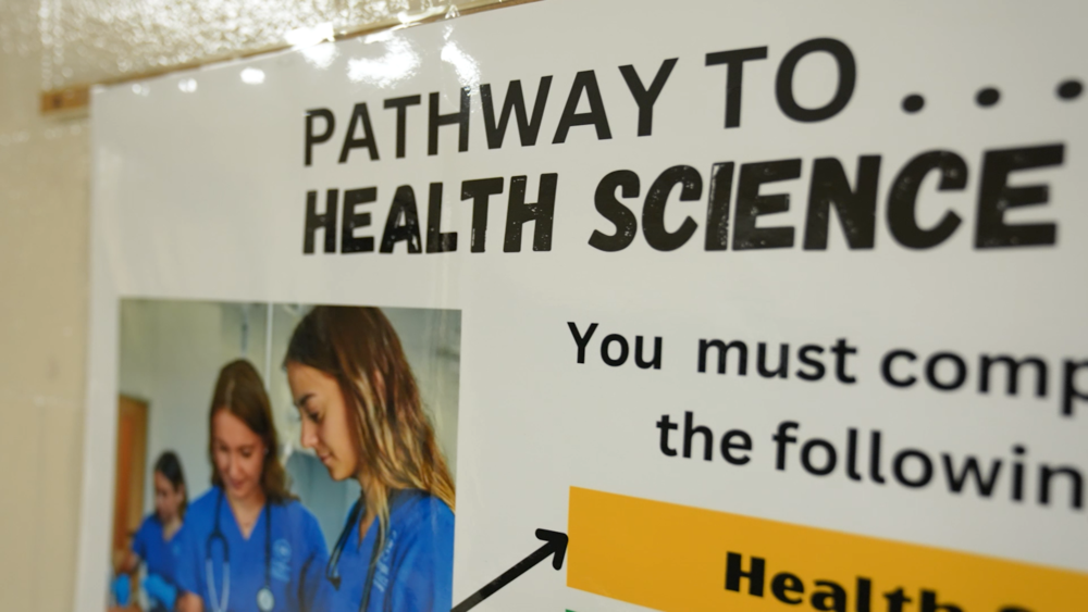 poster showing healthcare workers in a health science classroom