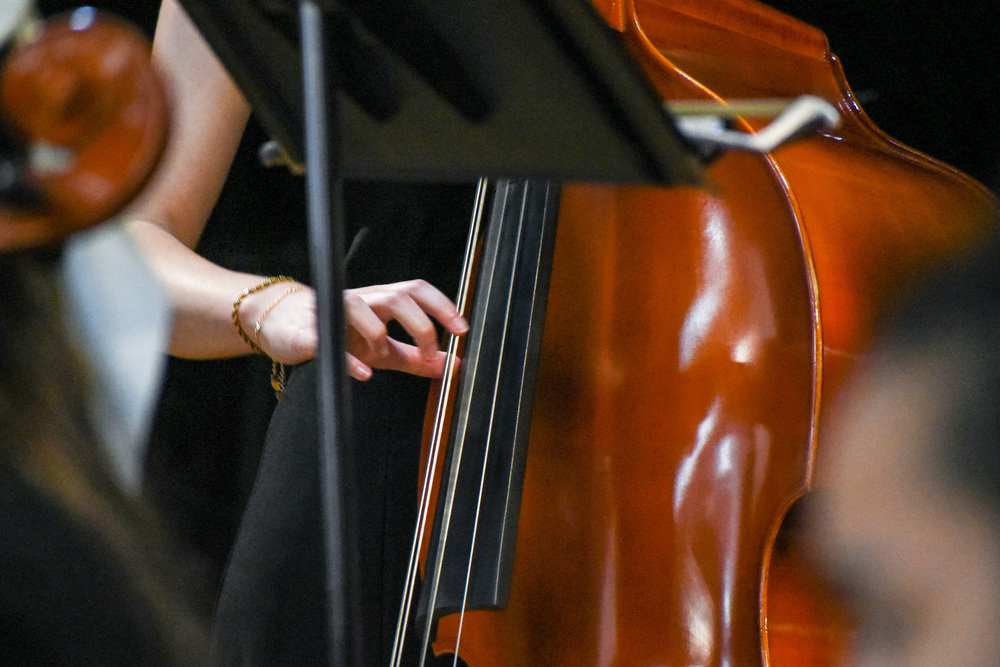 student playing  the bass