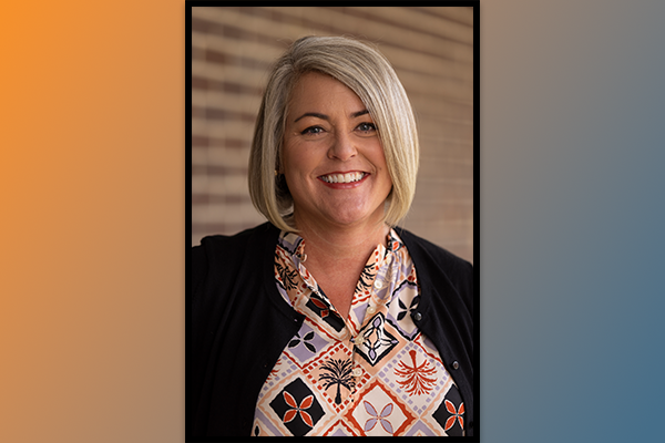 Aimee Fulmer overlaid a grey to orange gradient