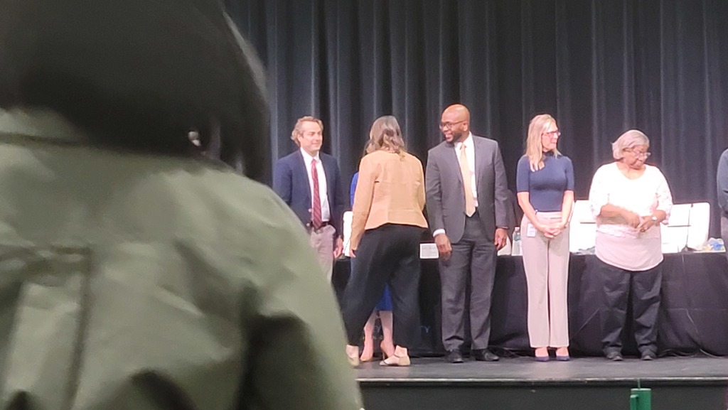 Mrs. Troutman at teacher of year board meeting
