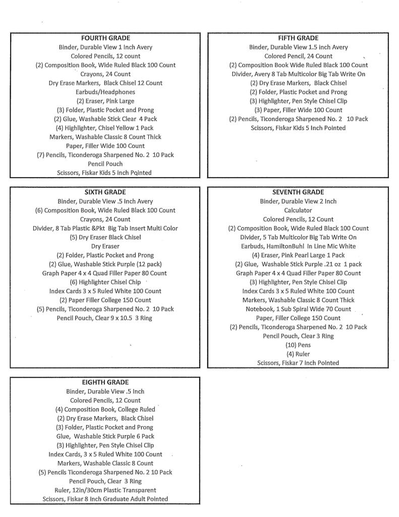 School Supply List 25-26