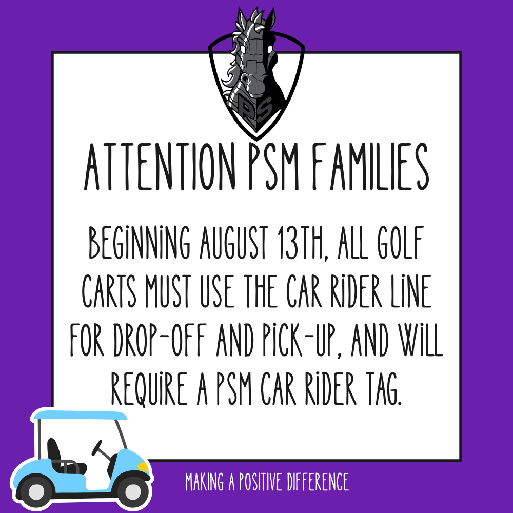 beginning august 13th golf carts must use the car rider line for drop off and pick up