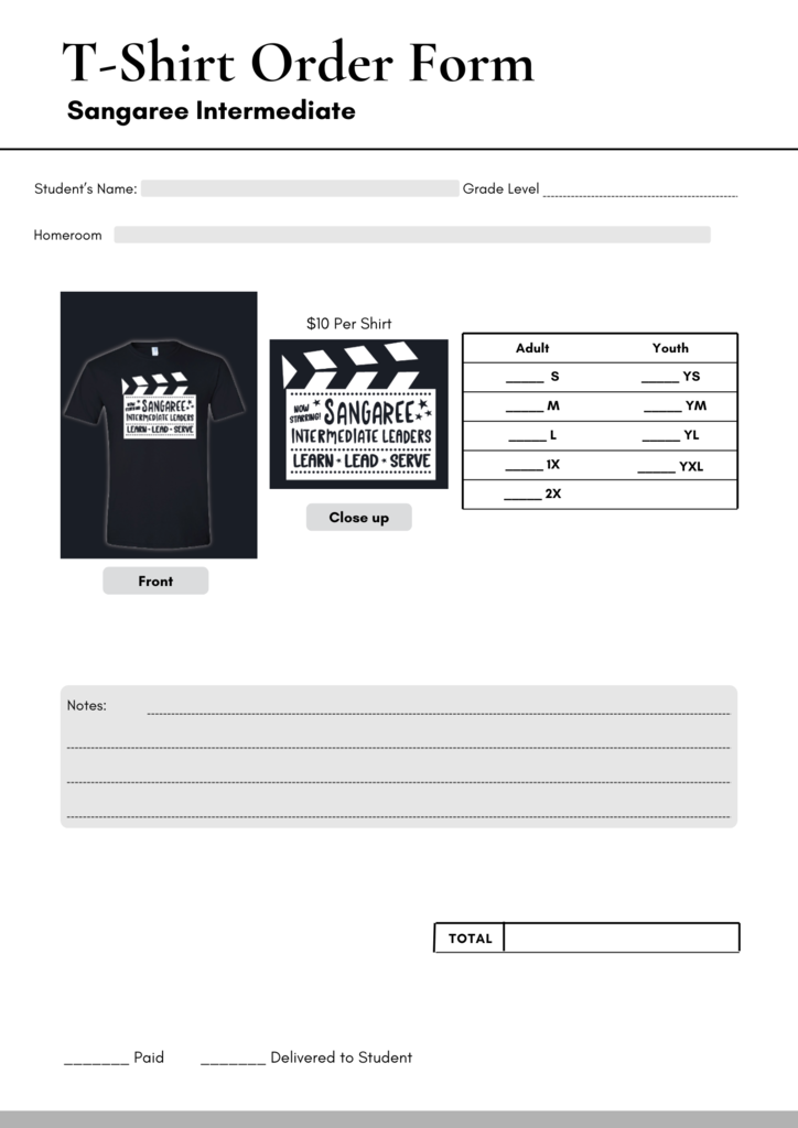 T-Shirt order form