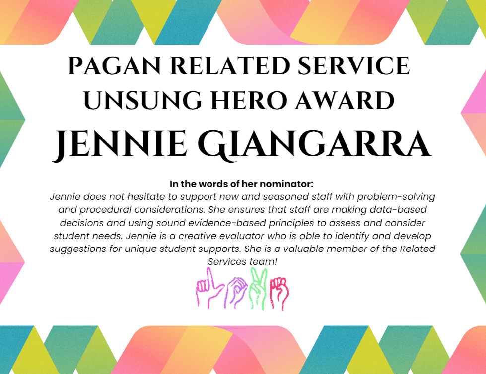 🌟 Join us in celebrating Jennie Giangarra, the recipient of the Unsung Hero Award! 🎖️ Her unwavering support for both new and seasoned staff is truly inspiring. Jennie’s creativity in developing unique solutions for students shows her commitment to education. #UnsungHero #EducationalLeadership
