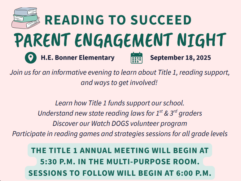 Families are invited to our parent engagement night to learn more about title one and the read 2 succeed laws in place for 1st & 3rd graders. This post includes a link to RSVP.