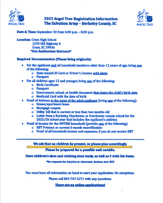 2025 Angel Tree Registration Information