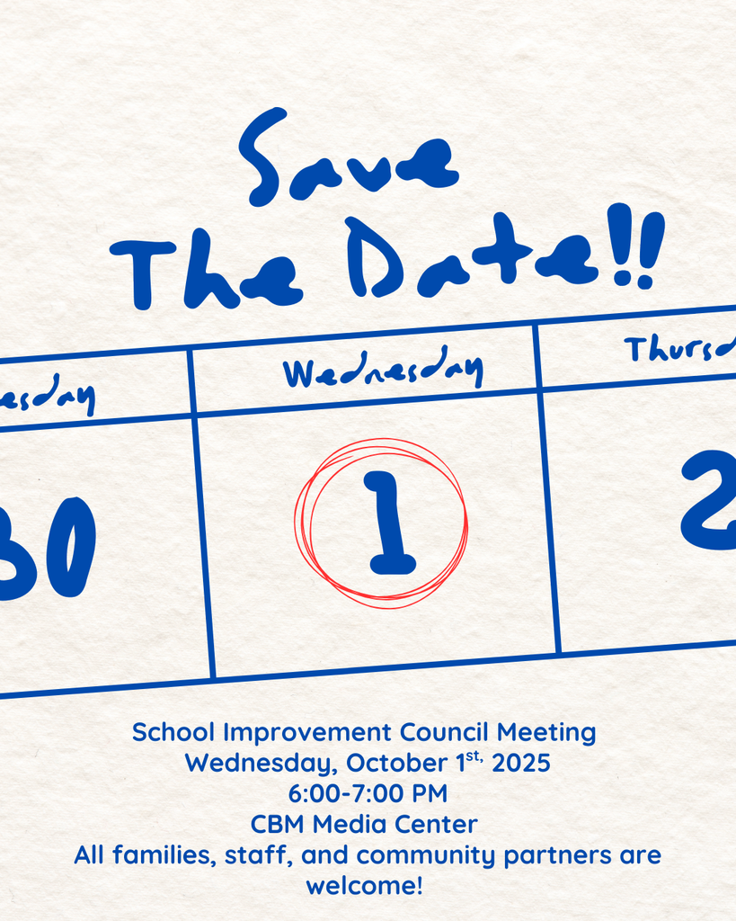 You are invited to join us for our upcoming School Improvement Council (SIC) Meeting on:  📅 Wednesday, October 1, 2025 🕕 6:00 – 7:00 PM 📍 Cane Bay Middle Media Center  Our SIC works together with families, staff, and community partners to support school goals, family engagement, and student success. This is a wonderful opportunity to stay informed, share your ideas, and help us continue to make Cane Bay Middle the best it can be!