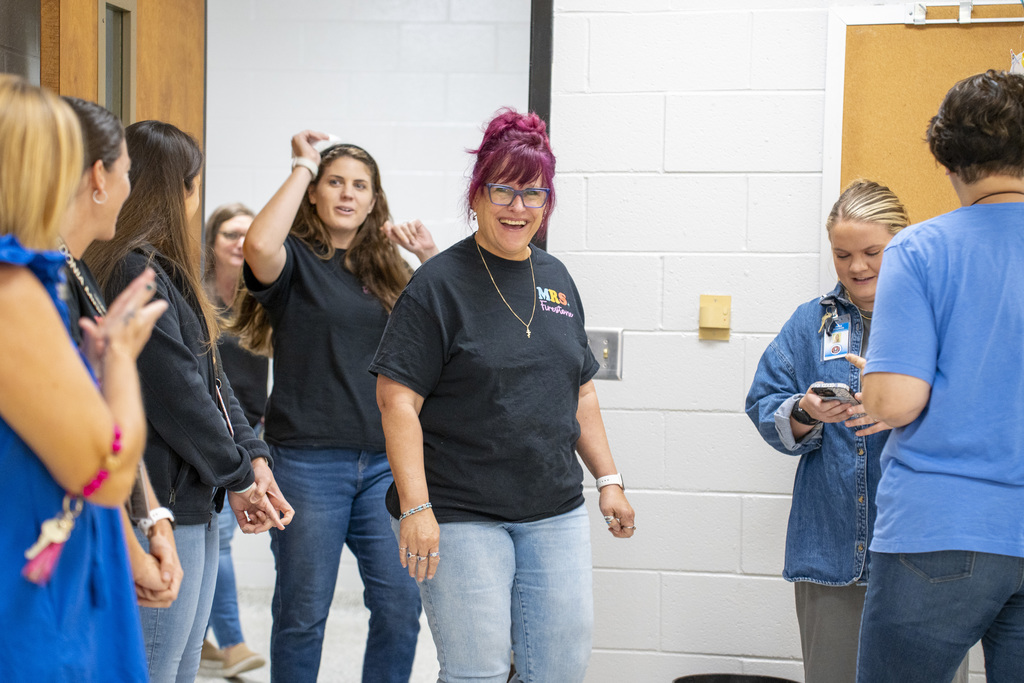 teachers being surprised with brunch