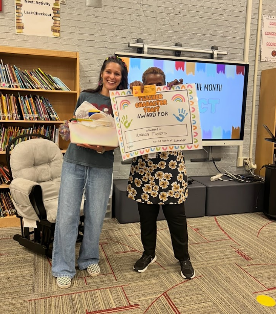 Pictured is Mrs. Mixson and Ms. Pearson in honor of Mrs. Mixson being named our Staff member of the Month for the Character Trait for Respect.