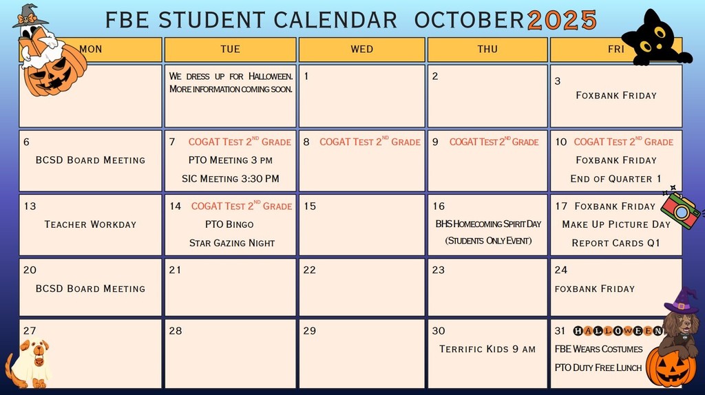 List of events for each day in October