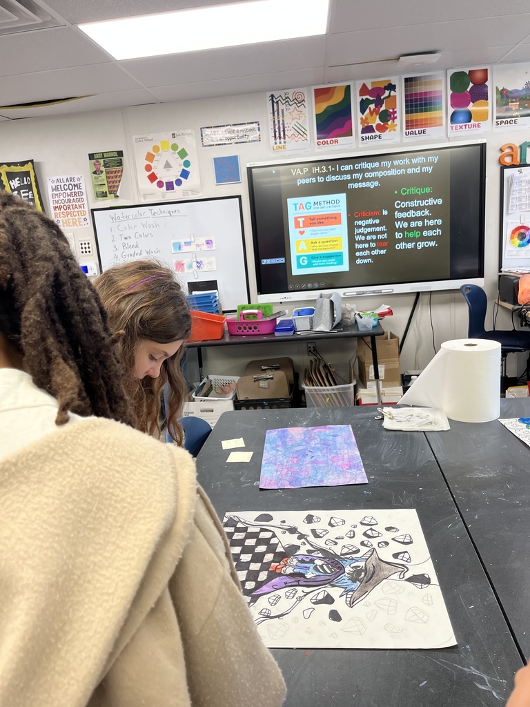Students working on Art 1 Critique