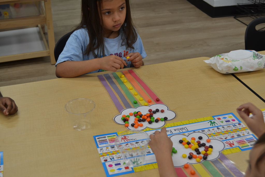 Kid counting skittles